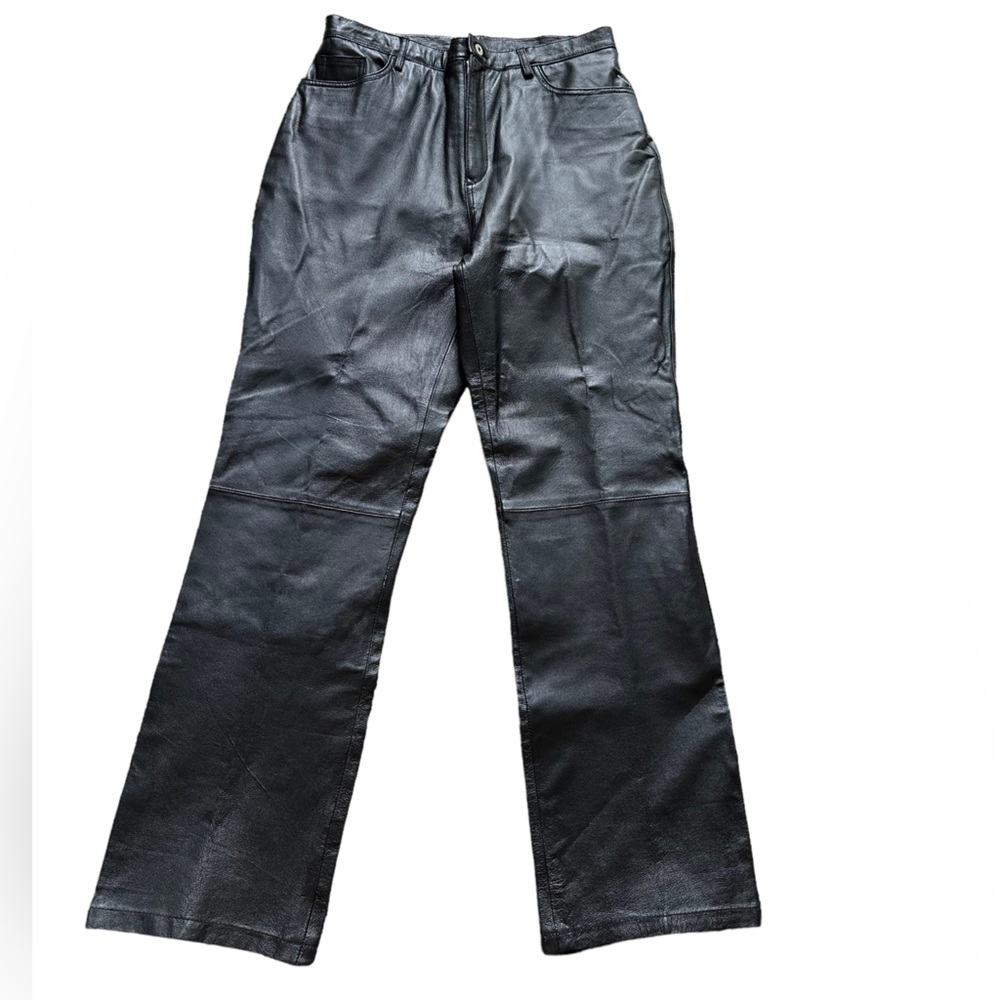 Solutions NY Womens Black‎ Genuine Leather Highrise Straight Leg Leather Pant 12